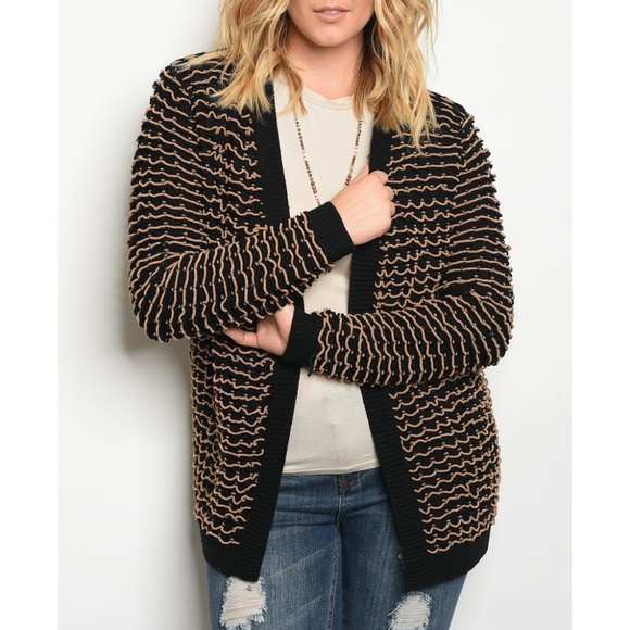 Clothing Obsessed Company Sweaters - Black Beige Plus Size Cardigan {Clothing Obsessed}